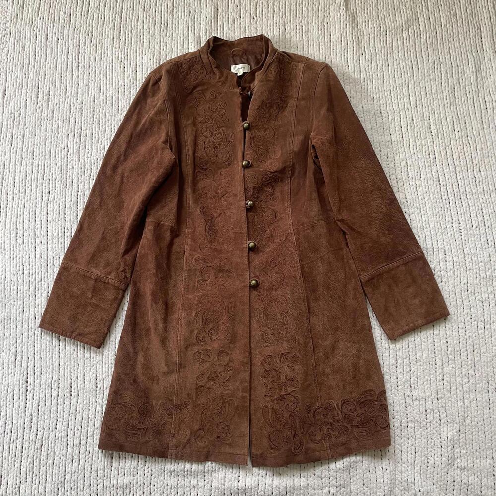 Women's Vintage Laura Long Brown Suede Jacket - Size Large